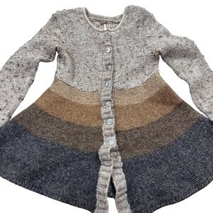 Free People Cardigan Sweater Women's XS Tan Ombre Peplum Knit Wool